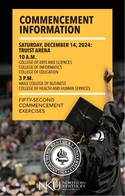 A visual representation of commencement information, featuring important dates, times, and guidelines for graduates and attendees.