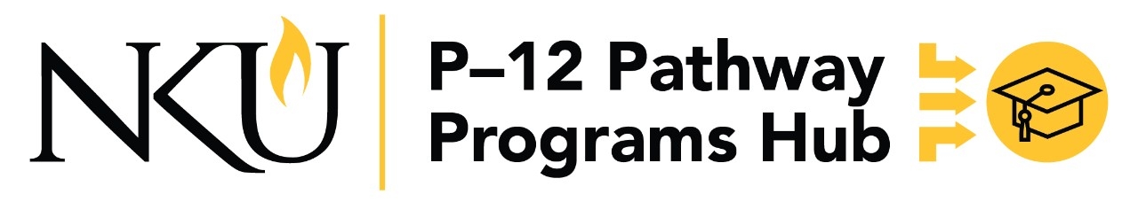 Logo lockup with NKU logo of the P-12 Pathway Programs hub featuring 3 arrows pointed at a graduation cap.