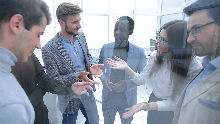 A group of students and mentors studying together