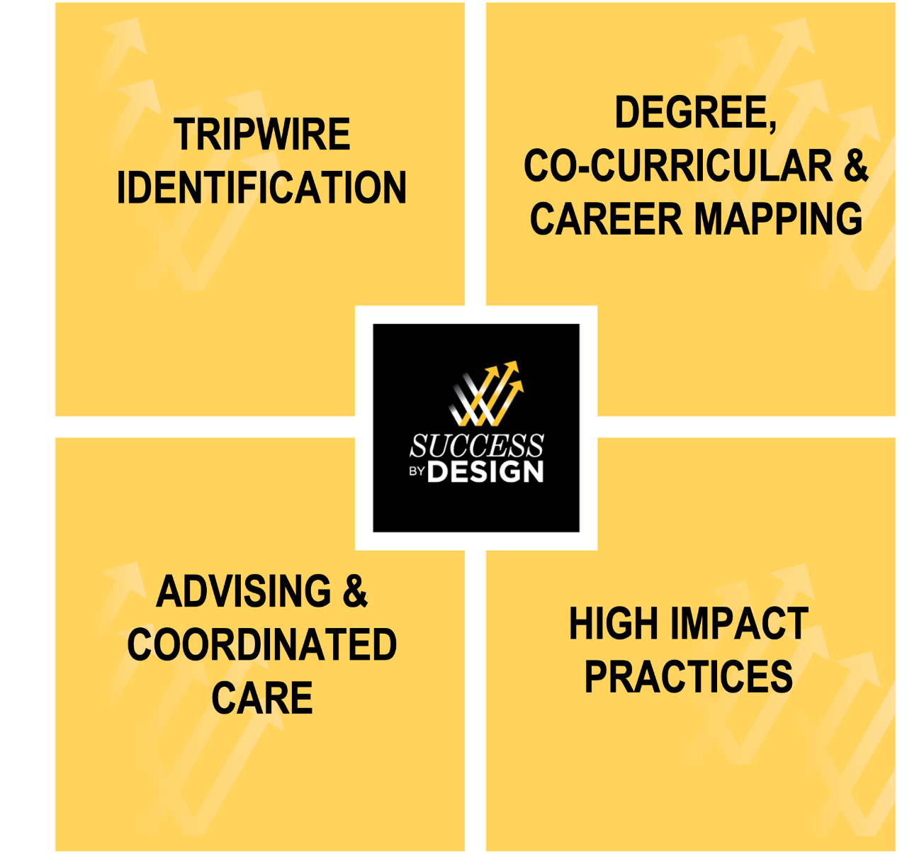 Success by Design logo in the middle surrounded by four blocks with the names of the four implementation projects.